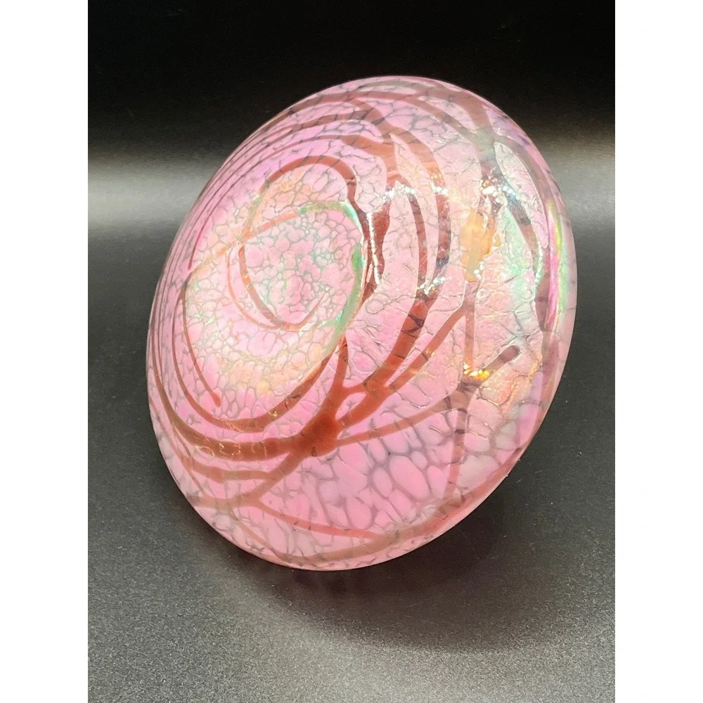 Pink Iridescent Glass Oil Lamp Crackle Swirl Decor‎ Accent Lighting 5